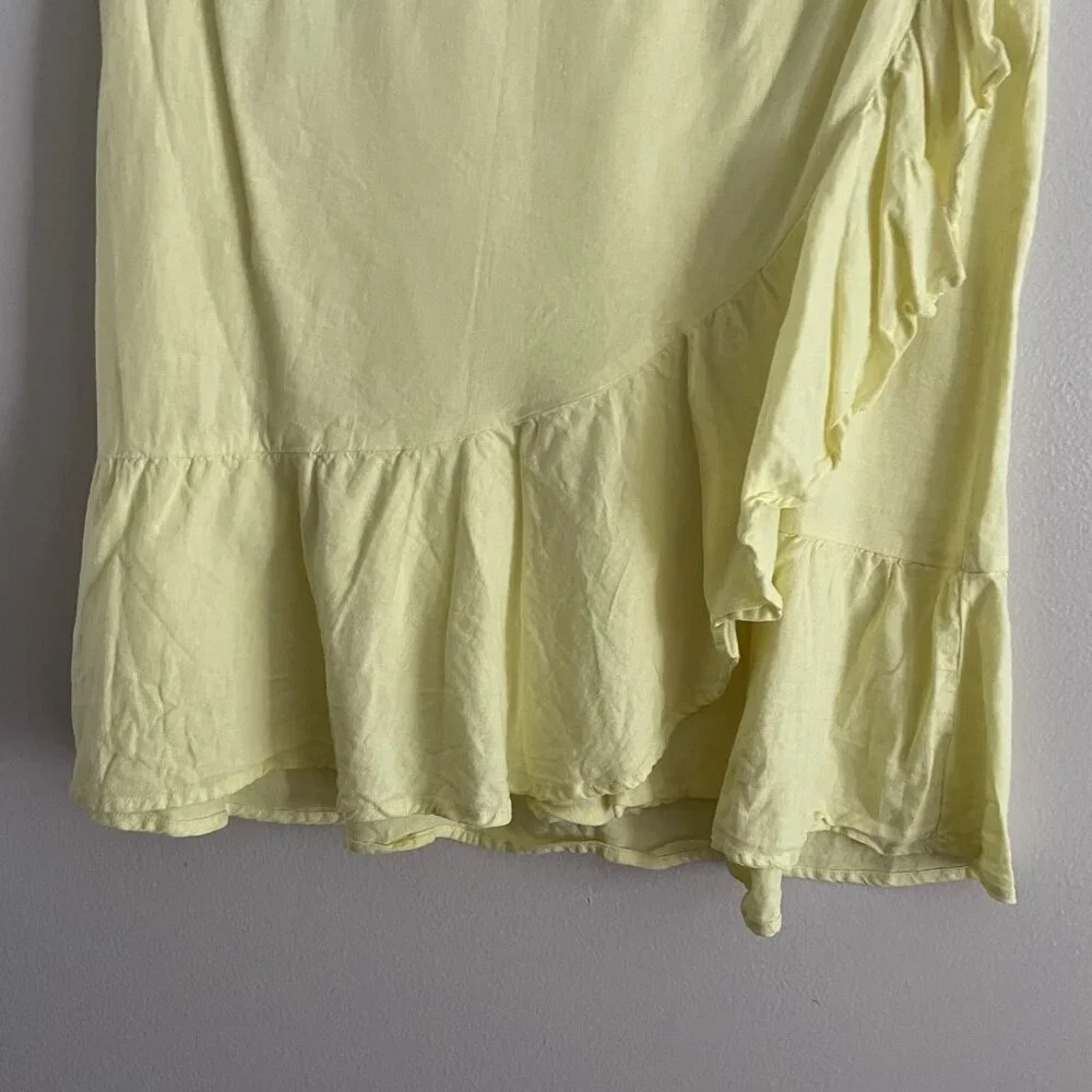 Free People Women 12 Lemon Gelato Linen Blend Ruffle My Feathers Mini Wrap Skirt